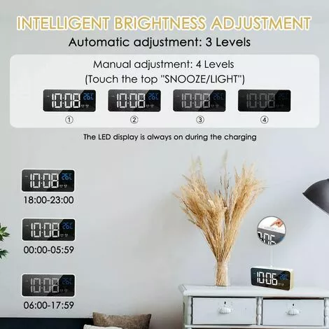 ABCRITAL Réveil Numérique Led, Réveil Numérique Horloge De Bureau Miroir Réveil De Voyage Rechargeable Usb Avec 2 Alarmes/Snooze/Température 5 ABCRITAL Réveil Numérique Led, Réveil Numérique Horloge De Bureau Miroir Réveil De Voyage Rechargeable Usb Avec 2 Alarmes/Snooze/Température – Image 3