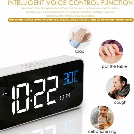 ABCRITAL Réveil Numérique Led, Réveil Numérique Horloge De Bureau Miroir Réveil De Voyage Rechargeable Usb Avec 2 Alarmes/Snooze/Température 7 ABCRITAL Réveil Numérique Led, Réveil Numérique Horloge De Bureau Miroir Réveil De Voyage Rechargeable Usb Avec 2 Alarmes/Snooze/Température – Image 5