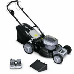 VOLTR 36V – Tondeuse à Gazon Sans Fil Tractée Ø46cm – 2x Batteries 18V Lithium 8.0Ah + Double Chargeur Rapide. Récupérateur D’herbe 50L - Gris