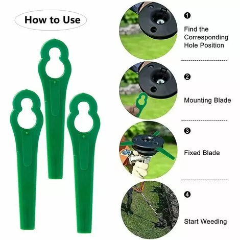 HKLFFJA 120pcs Lames En Plastique De Rechange Pour Coupe Bordure Lame De Tondeuse à Gazon Lames Pour Débroussailleuse Sans Fil Lames De Coupe De Remplacement Pour Jardin Pelouse (Vert) 6 HKLFFJA 120pcs Lames En Plastique De Rechange Pour Coupe Bordure Lame De Tondeuse à Gazon Lames Pour Débroussailleuse Sans Fil Lames De Coupe De Remplacement Pour Jardin Pelouse (Vert) – Image 4